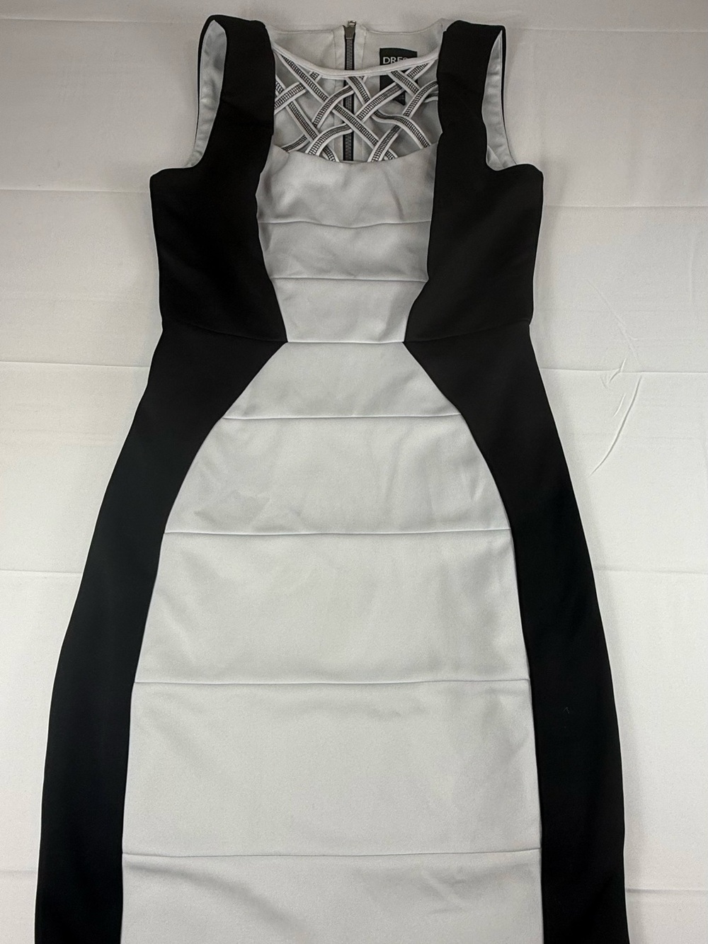 Jax Black & Light Gray Sleeveless Sheath Dress with Lattice Back